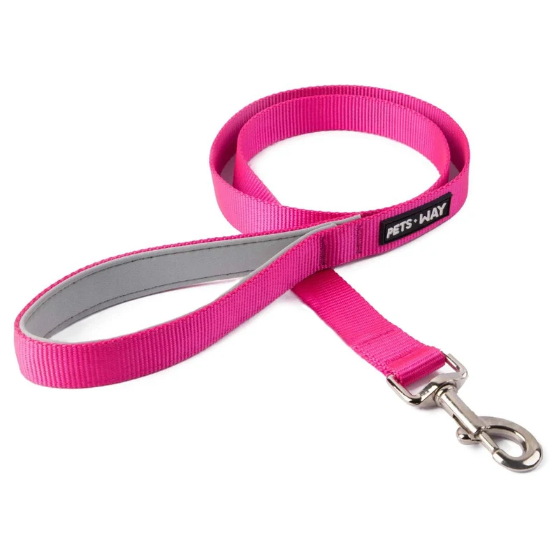 fuchsia dog leash flat lay polyester webbing