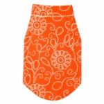 Back product view of an orange cotton dog kurta with a festive print